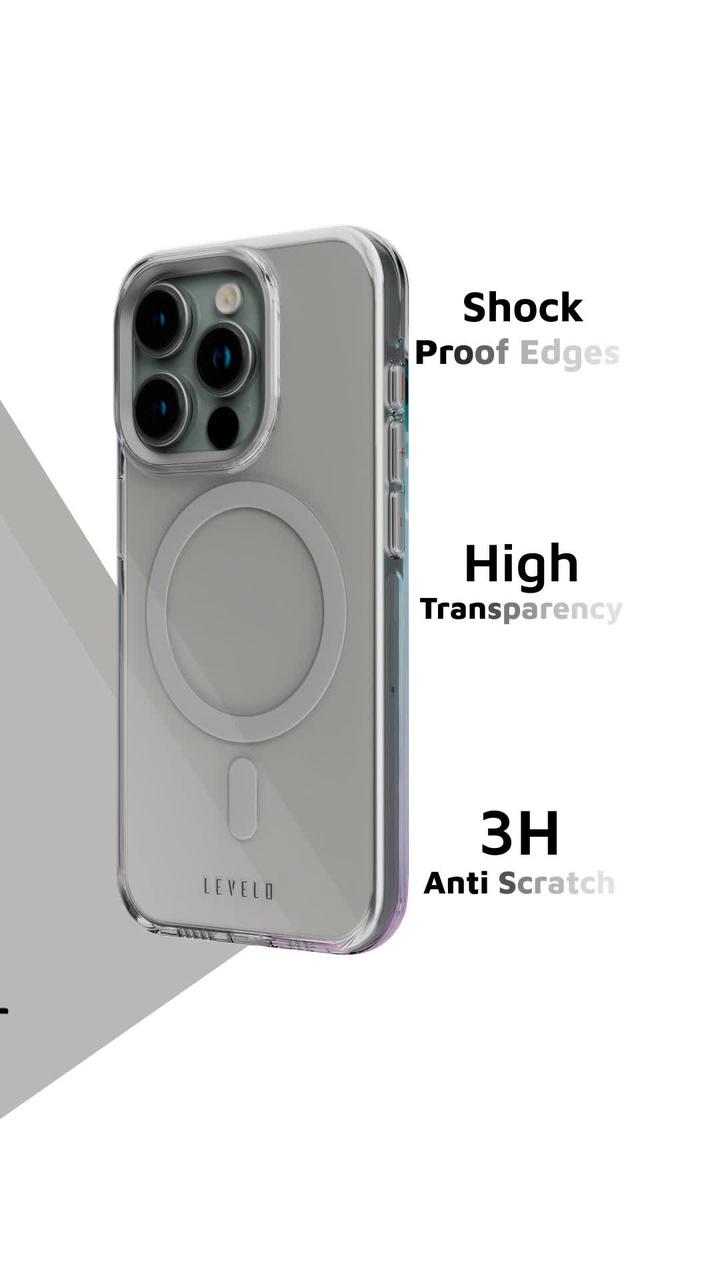 Levelo Allure PC Hard Case for iPhone 15 Pro, Reinforced Corners with Airguard, Shock-Proof Edges, High Transparency, 3H Anti Scratch, MagSafe Compatible, Polycarbonate Shell