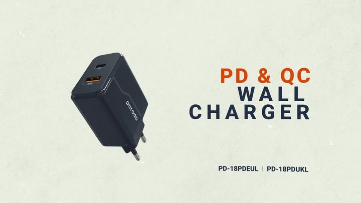 Porodo Dual Port Wall Charger PD 20W + Quick Charge 3.0 with Braided Type-C to Lightning PD Cable 1.2m EU for iPhone 13Mini/13/13Pro/13Pro Max/ect