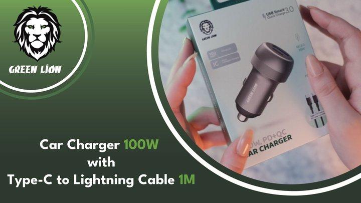 Green Lion PD + QC 100W Car Charger With Type-C To Lightning Cable (1m)