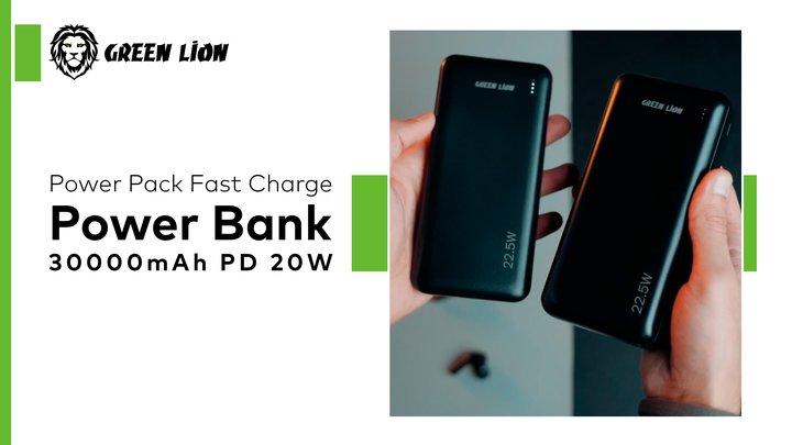 Green Lion PowerPack Fast Charge Power Bank 30000mAh,Dual Input Micro & Type C, PD 20W Fast Charge, QC3.0 22.5W, 3 Outputs USB A×2 & Type C