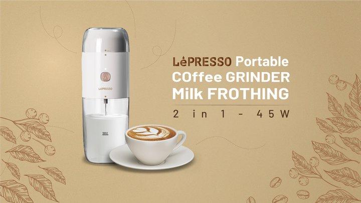 LePresso 2in1 45W Portable Milk Frother and Grinder