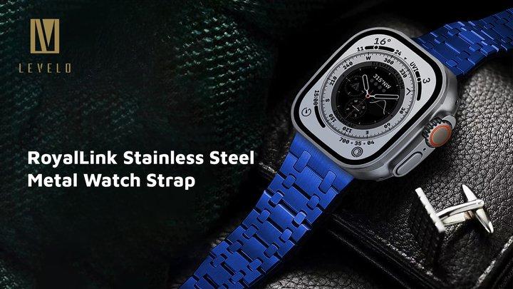 Levelo RoyalLink Stainless Steel Metal Watch Strap, Adjustable Strap, Hypoallergenic with Adjustment Tool