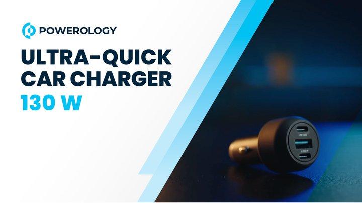 Powerology Ultra-Quick Car Charger 130W with 0.9m/3ft Type-C To Type-C Cable