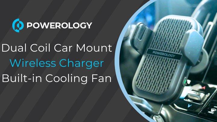 Powerology Dual Coil Car Mount Wireless Charger Built-in Cooling Fan