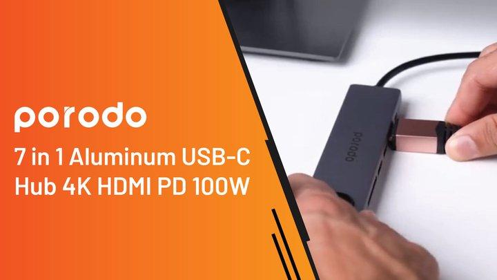 Porodo 7 in 1 Aluminum USB-C Hub 4K HDMI PD 100W