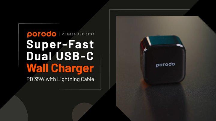 Porodo Super-Fast Dual USB-C Wall Charger With 1.2m Type-C To Lightning Cable