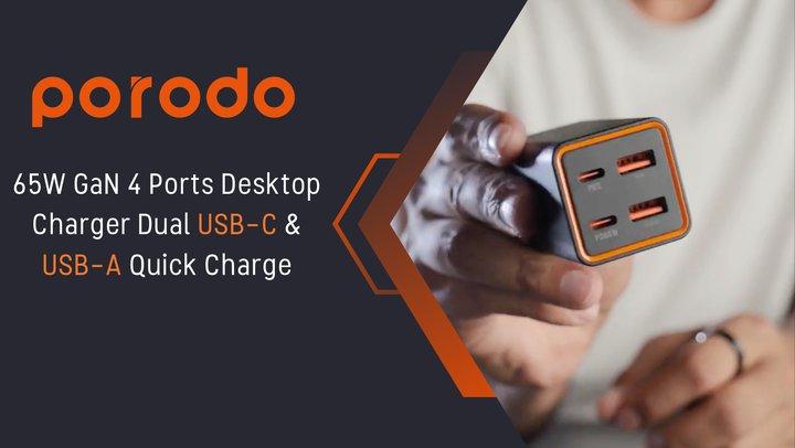 Porodo 65W GaN 4 Ports Desktop Charger Dual USB-C & USB-A Quick Charge