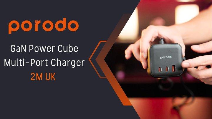 Porodo GaN Power Cube Multi-Port Charger(3 AC 1 USB-A & 2 USB-C PD 65W) 2M UK