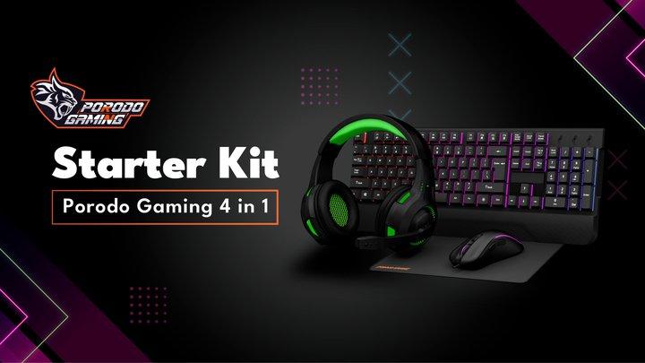 Gaming Set 4-in-1 by Porodo - Keyboard Rainbow Effects, Headphone Compatible for Playstation and Xbox, Mouse 800-3400DPI, Mouse Pad - Starter Kit