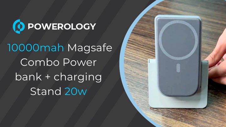 Powerology Magsafe 10000mAh Li-Polymer Battery, Combo 15W ( Powerbank + Charging Stand ) , Wireless Charging, PD 20W Fast Charging