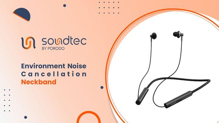 Soundtec By Porodo Environment Noise Cancellation Neckband, 14H Working Time, Control Buttons, Bluetooth 5.2, Siri Enabled - Black