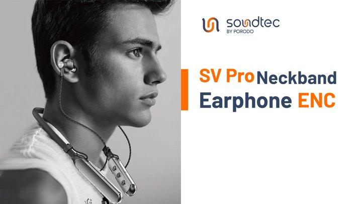 Porodo By Soundtec SV Pro Neckband Earphone ENC 5 Modes Voice Effects, Magnetic Earbuds, 250 mAh Battery Capacity