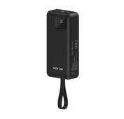 Green Lion Power Tank Power Bank, 30000mAh, PD 22.5W with Fast Charging Cable, Portable, Type C & Lightning Integrated Cables, Leather Strap, Charging Protection - Black