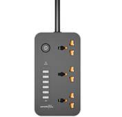 Porodo Blue Multi-Port Power Socket with 3 AC X6 USB-A 2M 2500W - Black