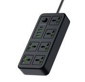 Porodo Blue 6 AC Universal Sockets Power Strip with Type-C, 3 USB-A UK, 3m Cable Length, Universal Sockets - Black