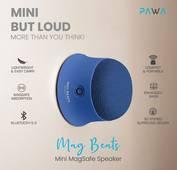 PAWA Magbeats Mini MagSafe Speaker in gun metal black, deep blue & white color with 10M bluetooth distance, 3W speaker, 300mAh built in battery