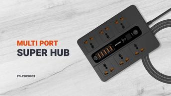 Porodo 6 AC 5 USB & USB-C PD Multiport Socket - Black - PD-FWCH003-BK