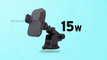 Powerology Fast Wireless Car Charger and Holder Auto Clamping Grip Touch-sensor - Black - P15WCMEBK