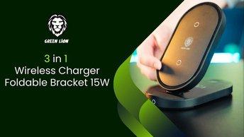 Green Lion 3 in 1 Wireless Charger Foldable Bracket 15W - Black - GN3IN1FLDWCBK
