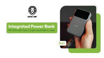 Green Lion 3in1 Integrated Power Bank PD 20W with Type-C Lightning &USB-A Cable - GN3IN1INTGPBGY