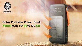 Green Lion Solar Portable Power Bank 30000mAh PD 20W QC3.0 - GNSOLAR30PBBK