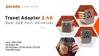 Porodo Dual USB Port Universal Travel Adapter 2.4A - Black - PD-303UTV-BK