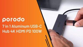 Porodo 7 in 1 Aluminum USB-C Hub 4K HDMI PD 100W - Gray - PD-4K71C-GY