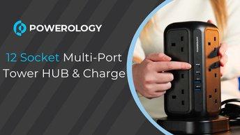 Powerology 12 Socket Multi-Port Tower HUB & Charge - PWCUQC013-BK
