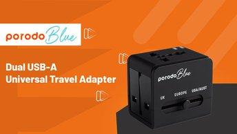 Porodo Blue Dual USB-A Universal Travel Adapter - PB-10WUTA-BK