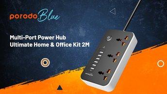 Porodo Blue Multi-Port Power Hub Ultimate Home & Office Kit 2M - PB-3AC6A2M-BK