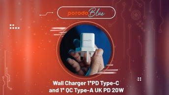 Porodo Blue Wall Charger 1*PD Type-C and 1* QC Type-A UK PD 20W - PB-20WDWC-WH