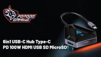 Porodo Gaming 6in1 USB-C Hub Type-C PD 100W HDMI USB SD MicroSD - PDX529