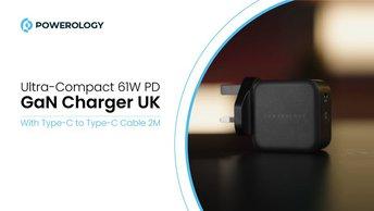 Powerology Ultra-Compact 61W PD GaN Charger UK with Type-C to Type-C Cable 2M - P61PDWUKCBK