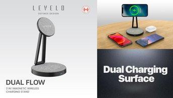 Levelo Dualflow 2 in 1 Magnetic Wireless Charging Stand, Type C Input, 30° Angle Adjustment, Strong Magnet, Dual Charging Surface, Fast Wireless Charging