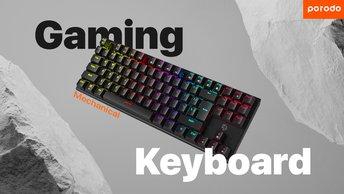 Porodo Gaming TKL Mechanical Keyboard with 87 English + Arabic Keys, Smooth Clicks Red Switch, 12 Light Modes RGB, 50 Million Clicks Lifespan, 25 Keys Anti-Ghosting, 1.5m PVC USB Cable