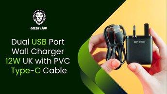 Green Lion Charger Dual USB Port Wall Charger 12W UK with PVC Type-C Cable