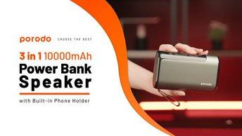 Porodo 3-in-1 10000mAh Power Bank Speaker with Built-in Phone Holde