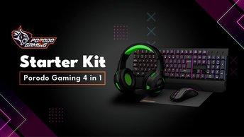 Gaming Set 4-in-1 by Porodo - Keyboard Rainbow Effects, Headphone Compatible for Playstation and Xbox, Mouse 800-3400DPI, Mouse Pad - Starter Kit