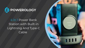 Powerology 4 in 1 Wireless Power Bank Station 10000mAh with Built-In Cable ( Lightning & Type-C ) PD 20W