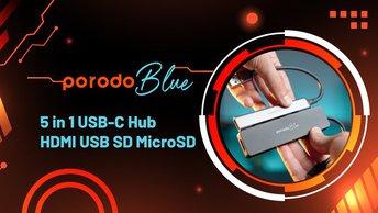 Porodo Blue 5 in 1 USB-C Hub HDMI USB SD MicroSD 4K 5Gbps