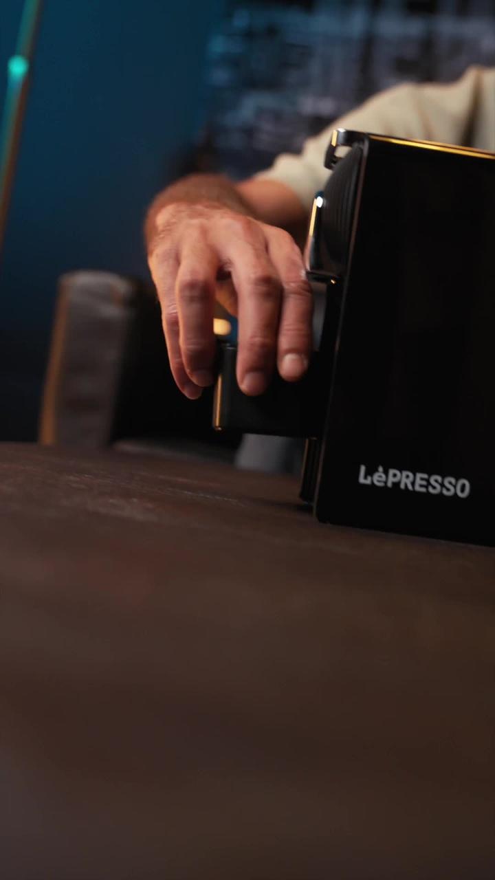 LePresso Baristo Espresso Machine with Nespresso Capsule Compatibility, 550mL Water Tank Capacity, 19 Bar Pump Pressure, Customizable Volume Control, 6-8 Capsule Container - Black