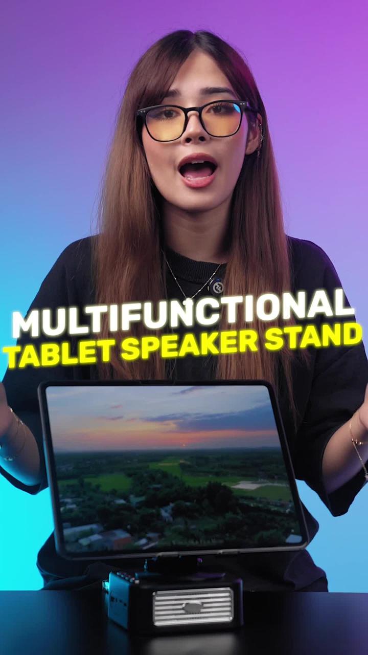 Porodo Multifunctional Tablet Speaker Stand with Power Bank, USB/TF Playback, 1200mAh Battery Capacity, Up to 3.5 Hours Playback Time, 5W Rated Power, 40mm Speaker Driver, USB-C Charging Interface, Bluetooth Version 5.0, 360° Rotation, Tilt & Rotate, Flexible Viewing Angle - Black