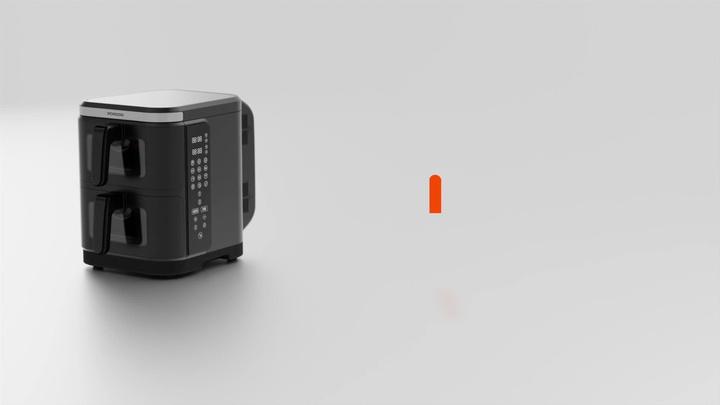 Porodo Lifestyle Double Stack Air Fryer, 11L Capacity, 2800W Power, 220-240V Voltage, 50-60Hz Frequency, 12 Presets, Touch Control - Black