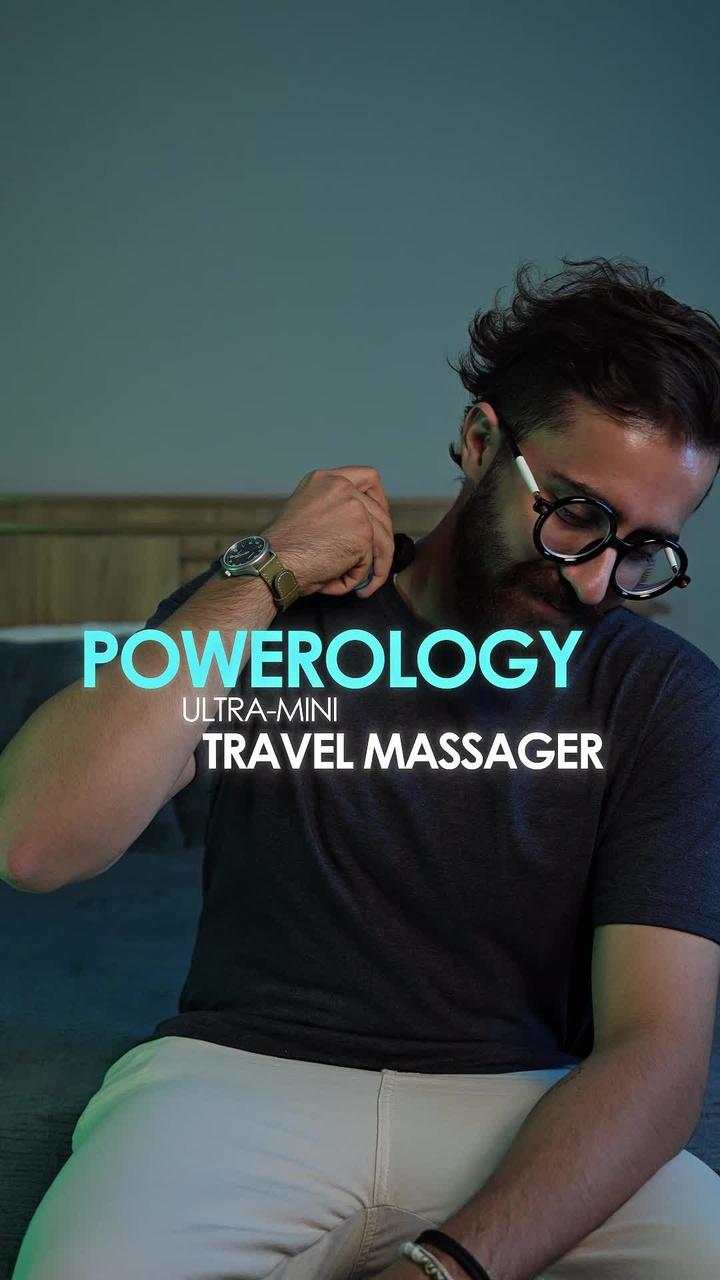 Powerology Ultra-Mini Travel Massager with 5 Head Attachments, Up to 4.5 Hours Working Time, 750mAh Battery, USB-C Charging Interface, 3 Speed Settings, Efficient Muscle Relief - Black