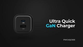 Powerology Dual Port Ultra-Compact Quick GaN Charger USB-A 2.4A + PD 20W - Black - PWCUQC005