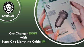 Green Lion PD+QC Car Charger 100W with Cable 1M- GN100WPDQLGGY - GN100WPDQTCGY