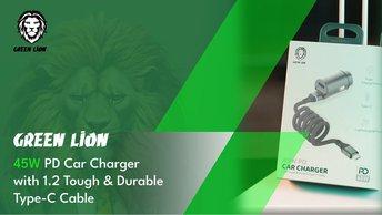 Green Lion 45W PD Car Charger with 1.2 Tough & Durable Type-C Cable - Black - GNCC45WPDTCBK