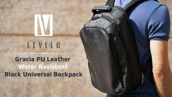 Levelo Gracia PU Leather Water Resistant Black Universal Backpack - LVLUBSBK