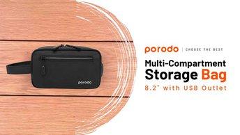 Porodo Lifestyle Multi-Compartment Storage Bag 8.2" with USB Outlet - Black - PD-BGLSSB82-BK