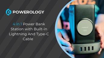Powerology 4 in 1 Power Bank Station with Built-in Lightning And Type-C Cable - PPBCHA1041-BK
